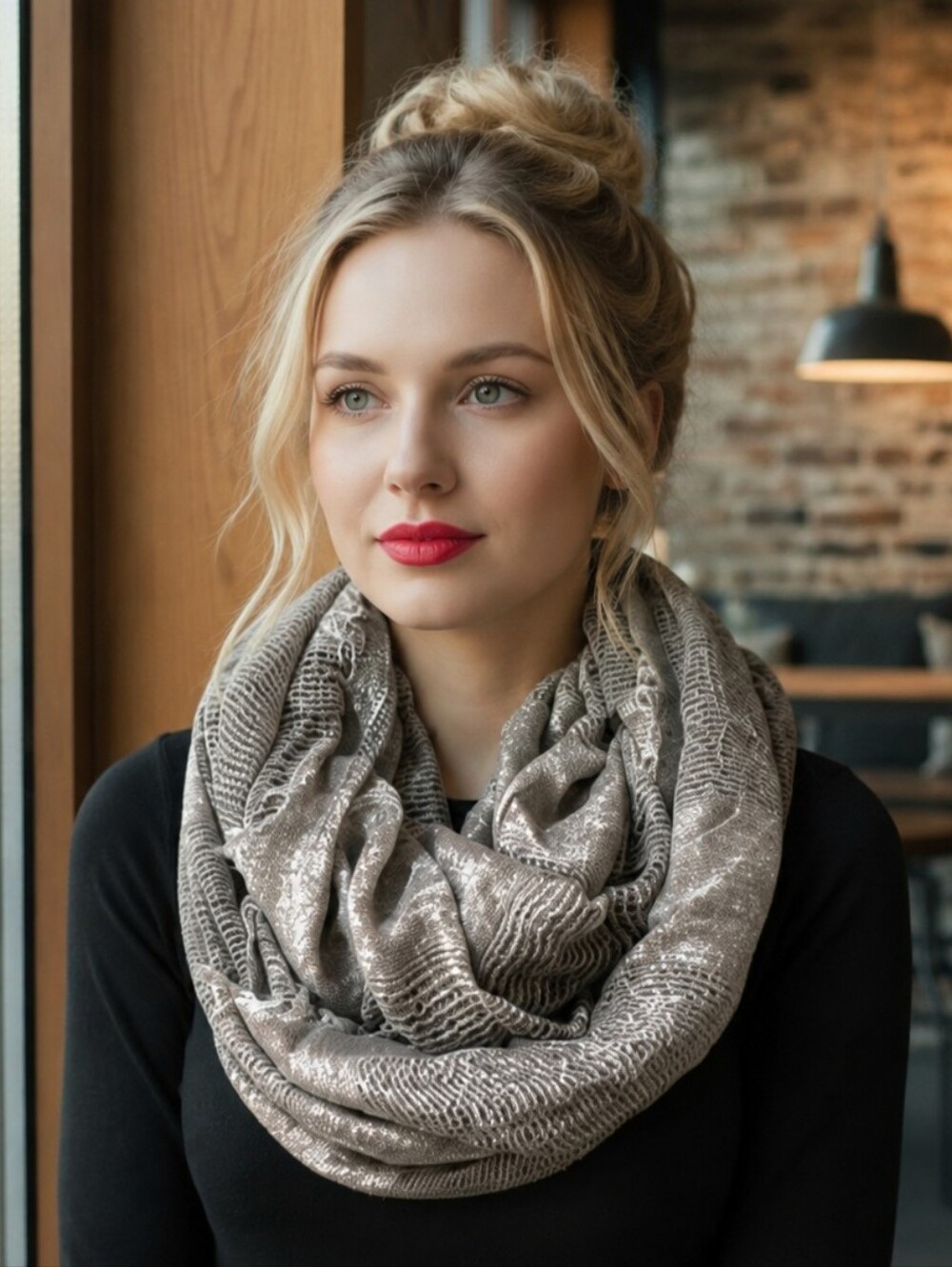 Express Gray and Silver Metallic Cotton Blend Infinity Scarf